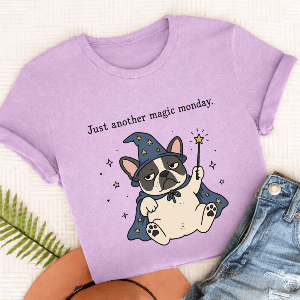 French Bulldog Magic Monday Unisex TShirt Comfort Colors Orchid