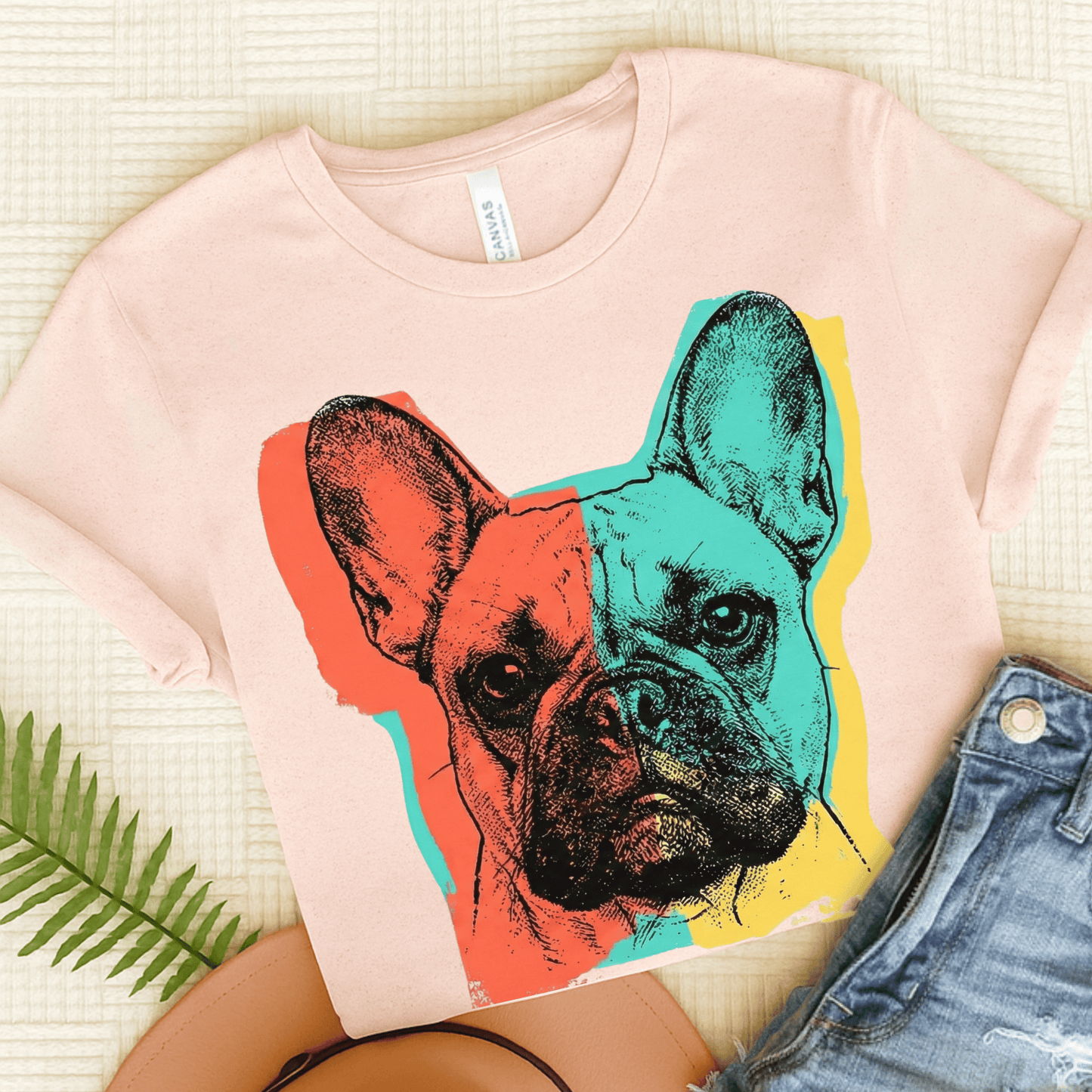 French Bulldog Modern Art Unisex TShirt Soft Pink