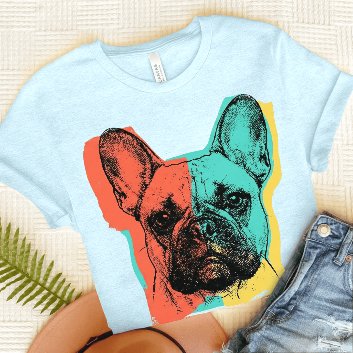 French Bulldog Modern Art Unisex TShirt Heather Ice Blue