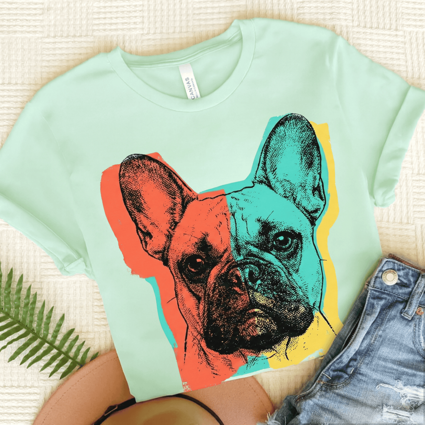 French Bulldog Modern Art Unisex TShirt Heather Mint