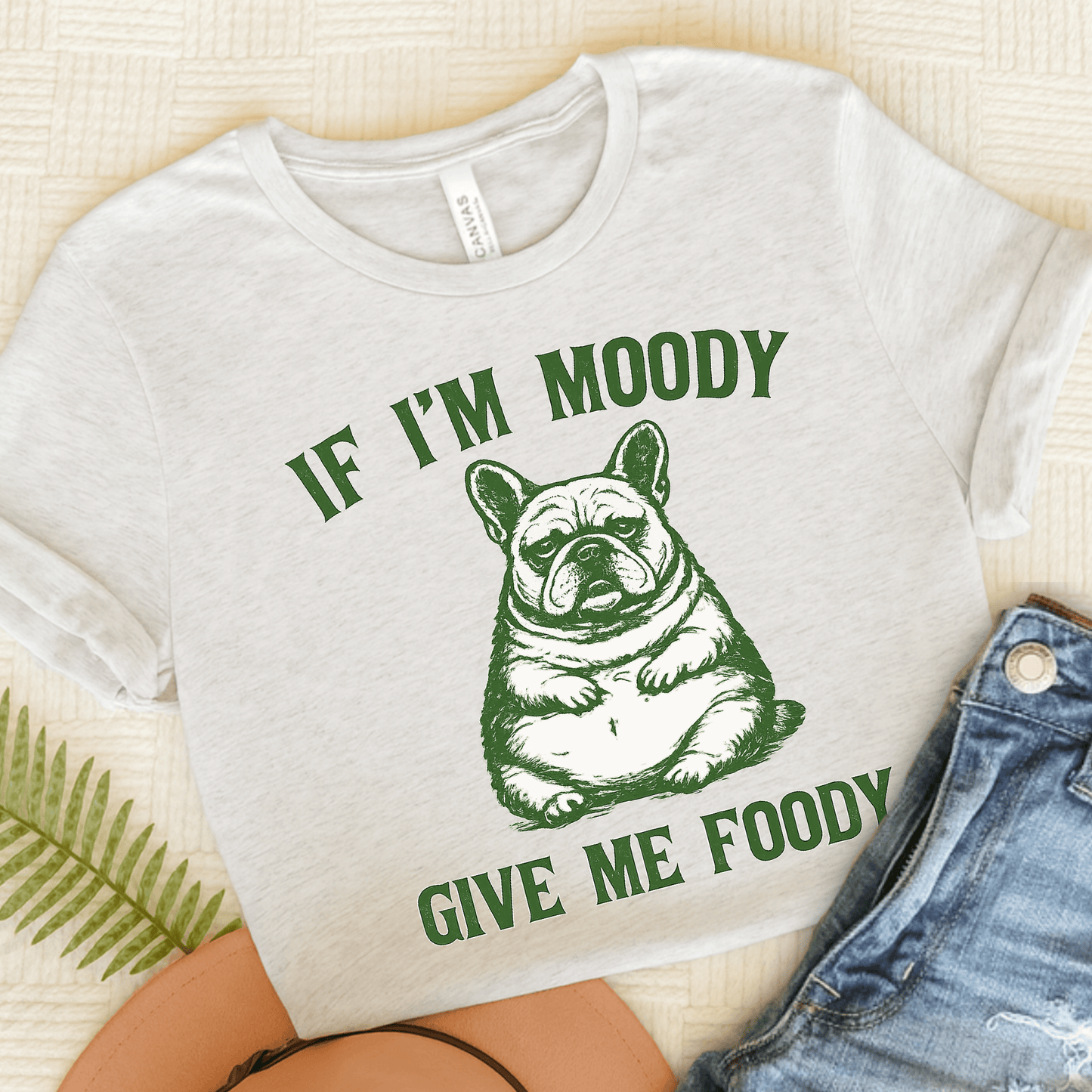 French Bulldog Moody Give Me Foody Unisex Tshirt Ash