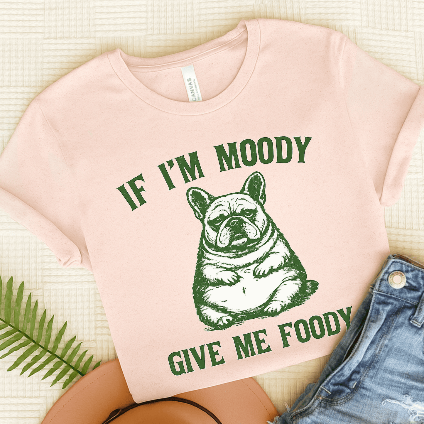 French Bulldog Moody Give Me Foody Unisex Tshirt Soft Pink
