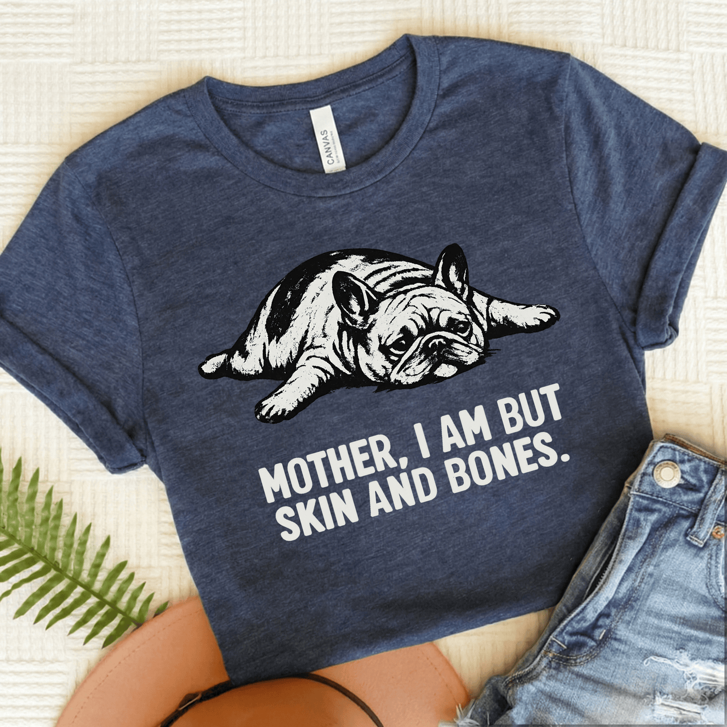 French Bulldog Mother Funny Skin Bones Unisex Tshirt Heather Navy
