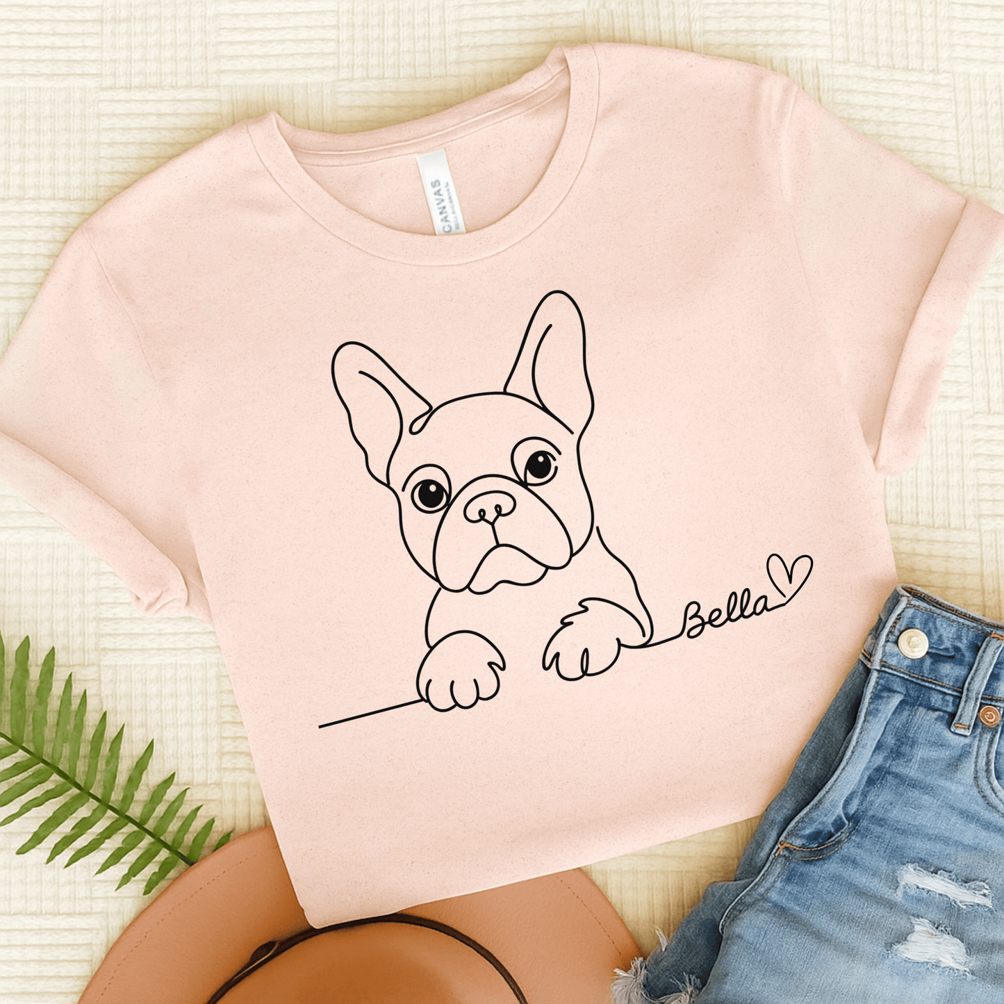 Printify T-Shirt Soft Pink / S French Bulldog Name Single Line TShirt