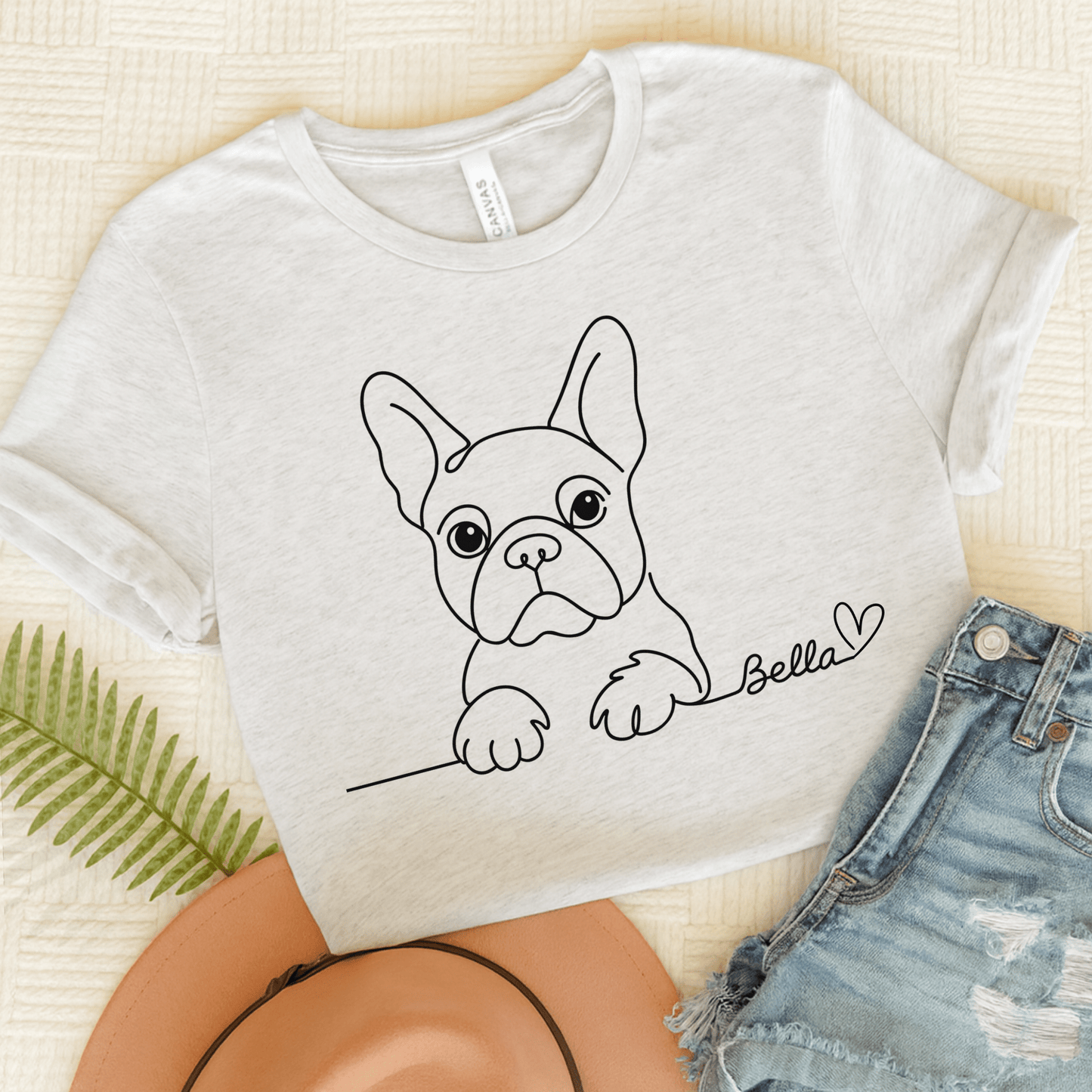 Printify T-Shirt Ash / S French Bulldog Name Single Line TShirt