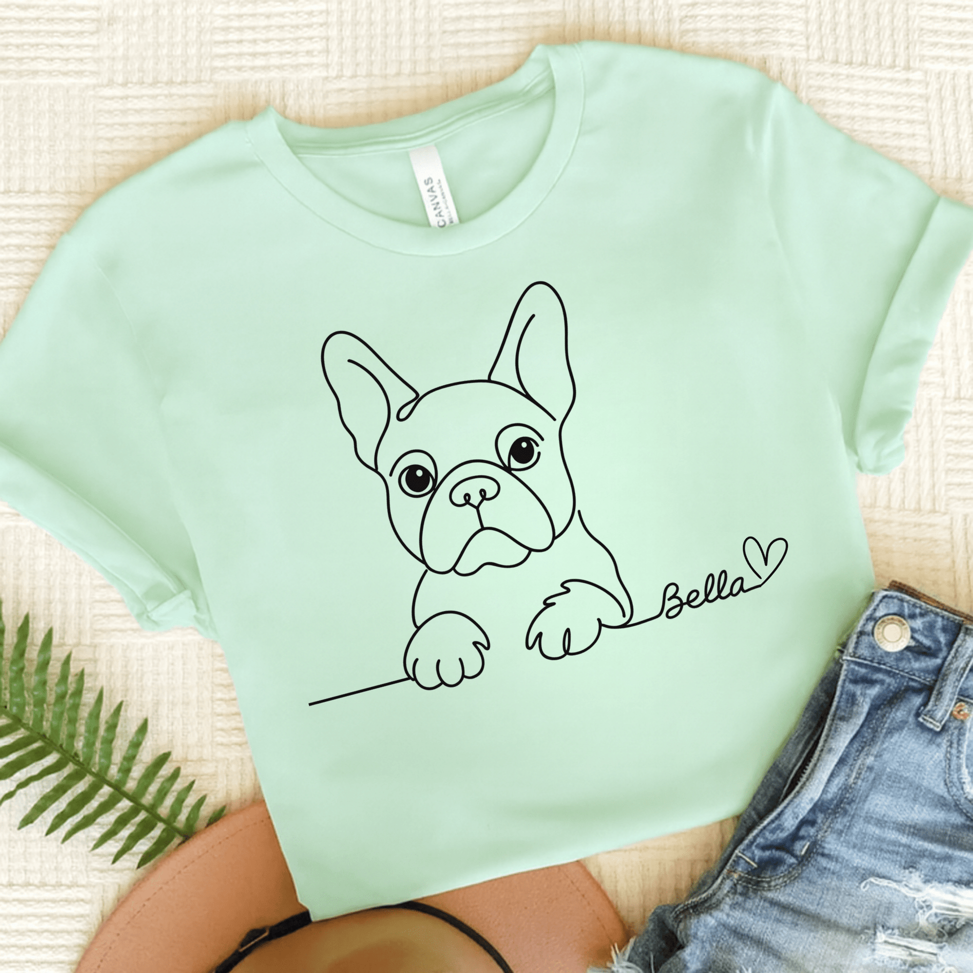 Printify T-Shirt Heather Mint / S French Bulldog Name Single Line TShirt