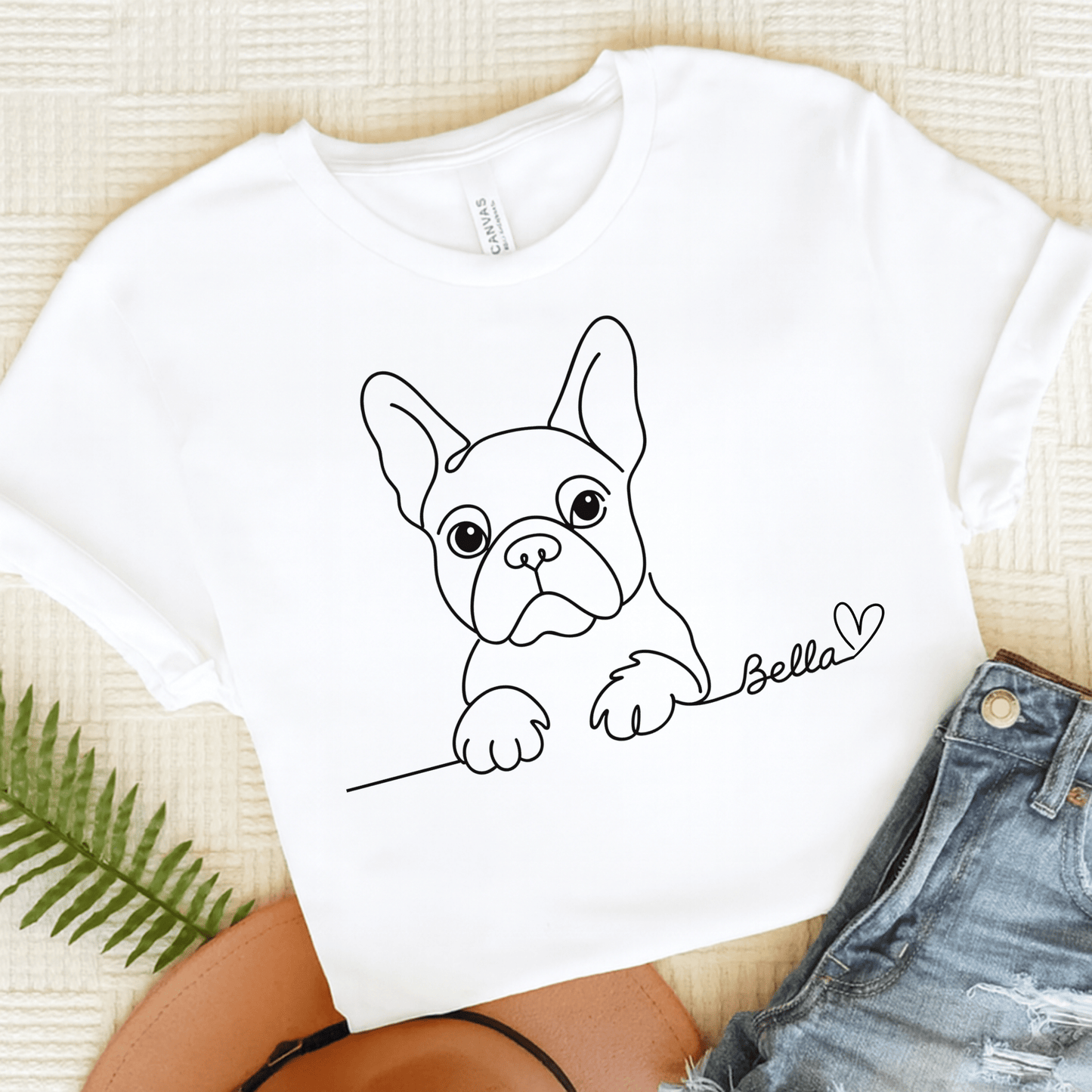 Printify T-Shirt White / S French Bulldog Name Single Line TShirt