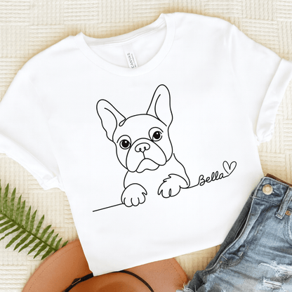 Printify T-Shirt White / S French Bulldog Name Single Line TShirt
