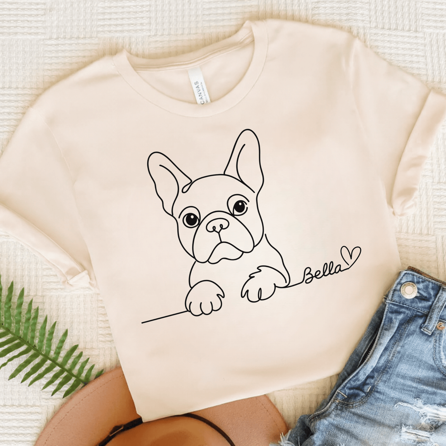 Printify T-Shirt Natural / S French Bulldog Name Single Line TShirt