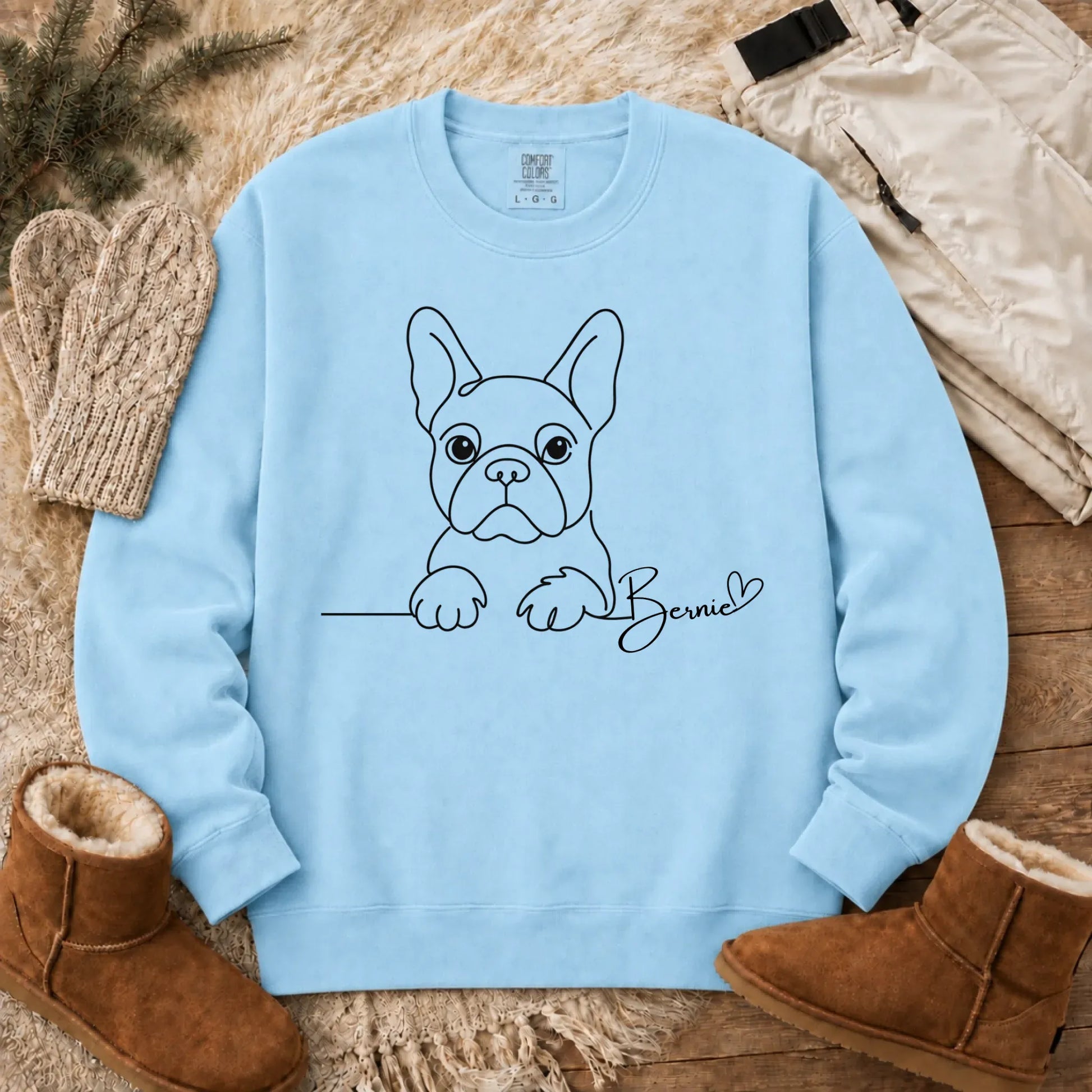 Sweatshirt Chambray / S French Bulldog Name Single Line Unisex Sweatshirt