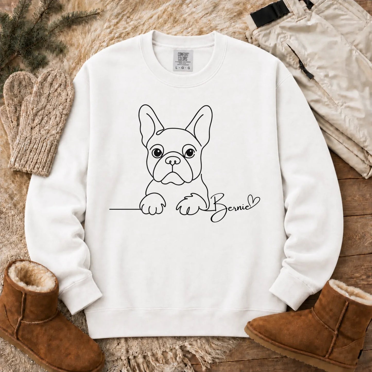 Sweatshirt White / S French Bulldog Name Single Line Unisex Sweatshirt