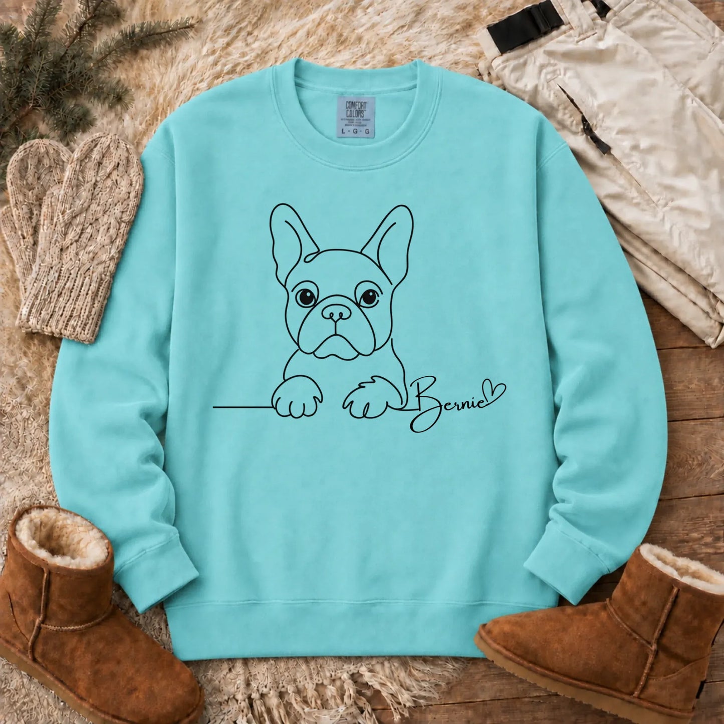 Sweatshirt Chalky Mint / S French Bulldog Name Single Line Unisex Sweatshirt