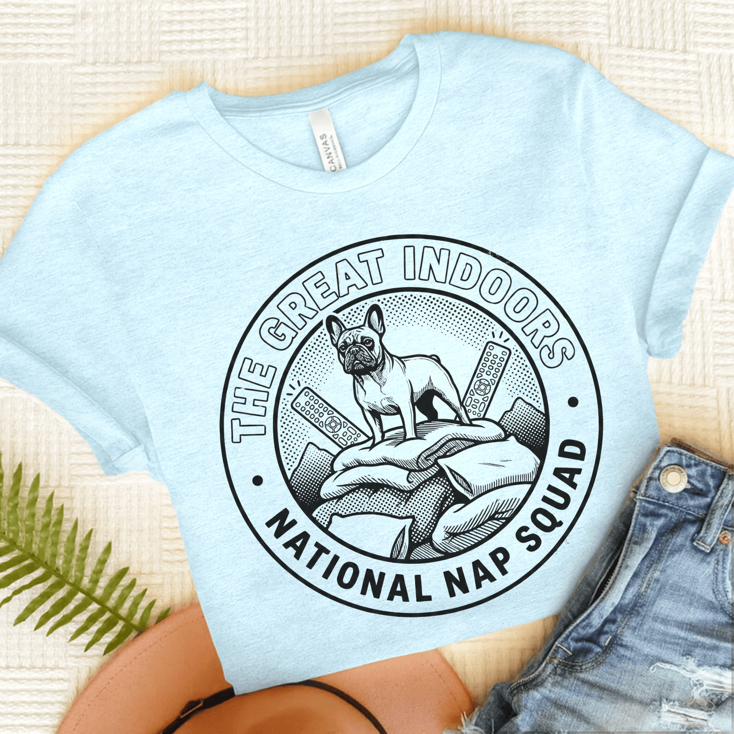 French Bulldog Nap Squad Unisex TShirt Heather Ice Blue