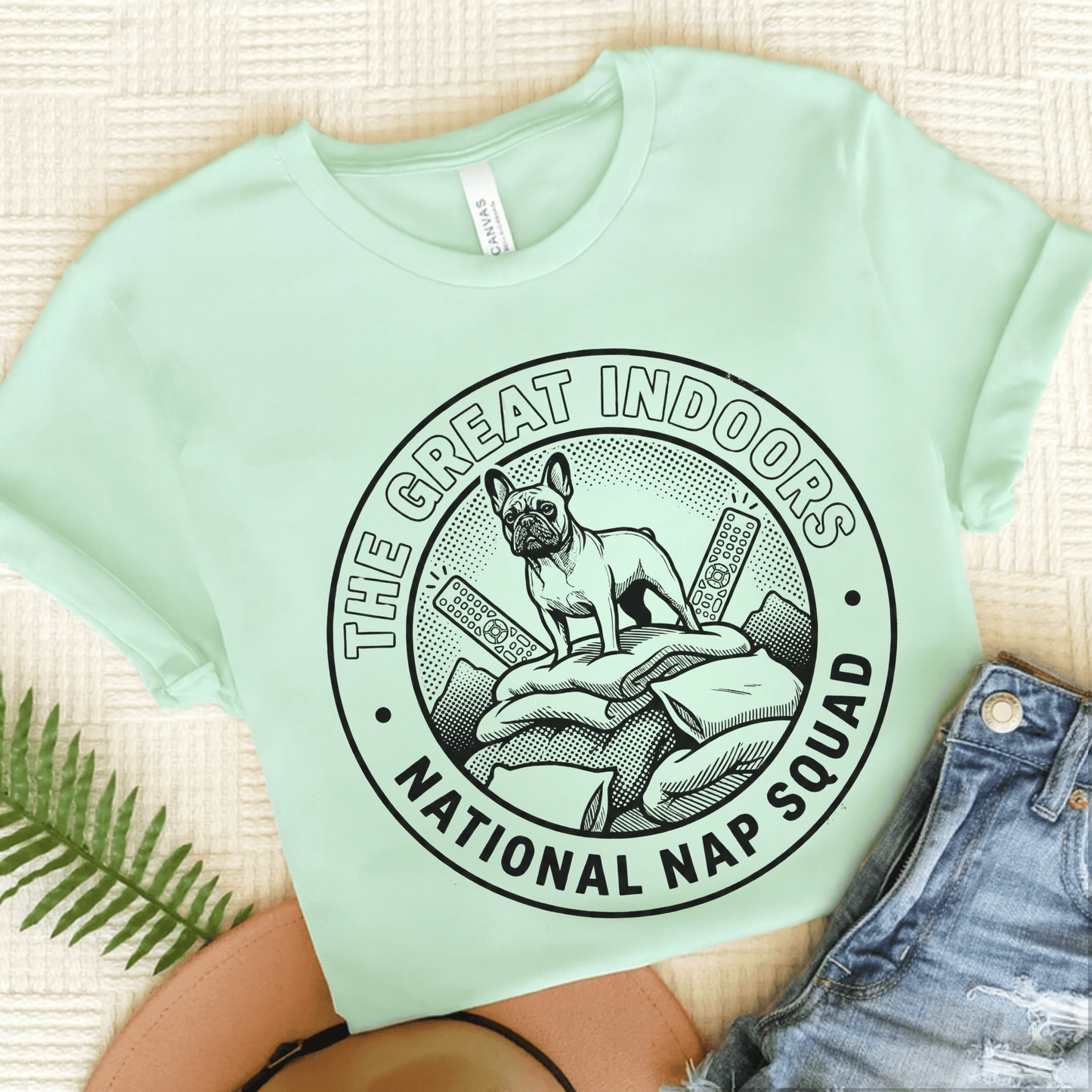 French Bulldog Nap Squad Unisex TShirt Heather Mint