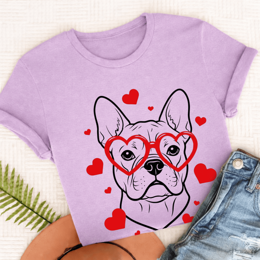 French Bulldog Nerdy Valentine Unisex Tshirt Orchid