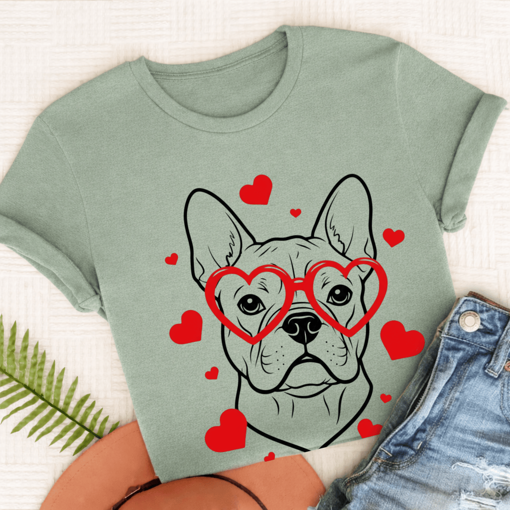 French Bulldog Nerdy Valentine Unisex Tshirt Bay