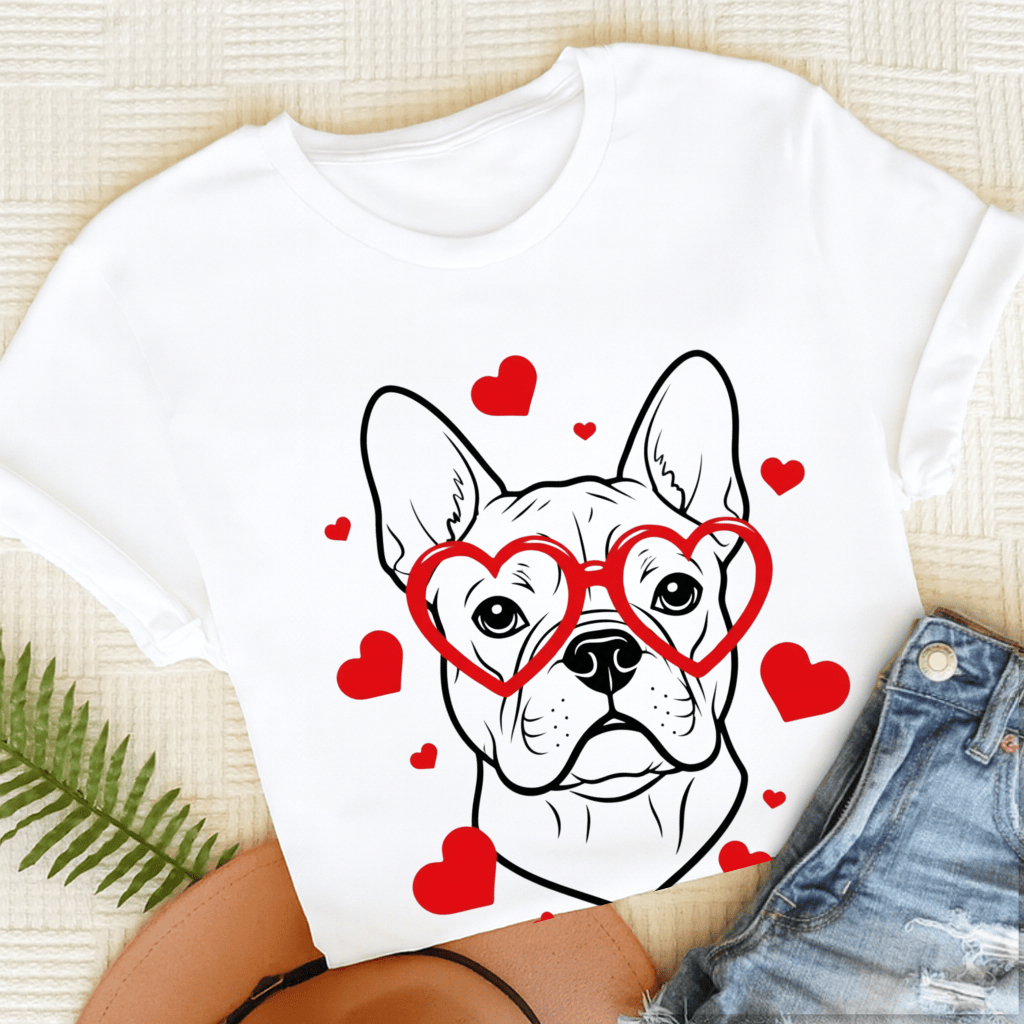 French Bulldog Nerdy Valentine Unisex Tshirt White