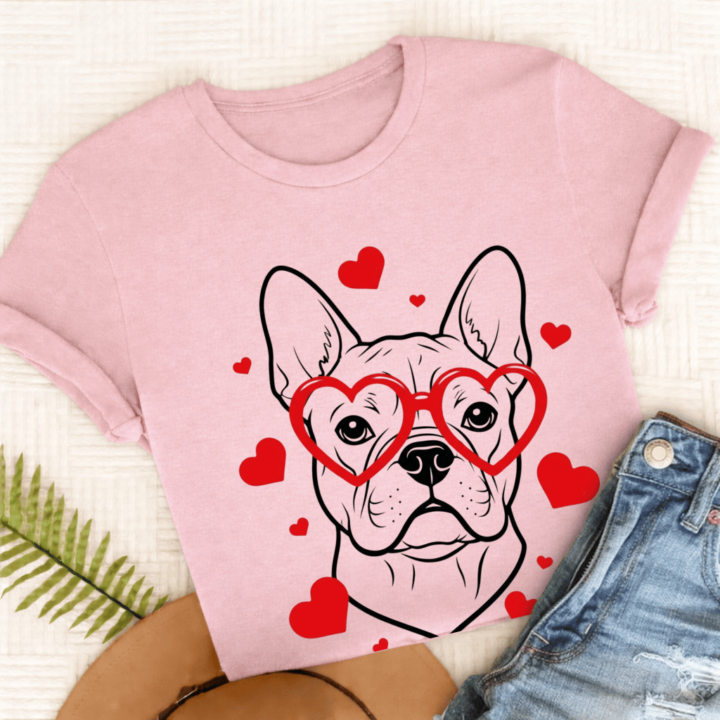 French Bulldog Nerdy Valentine Unisex Tshirt Blossom
