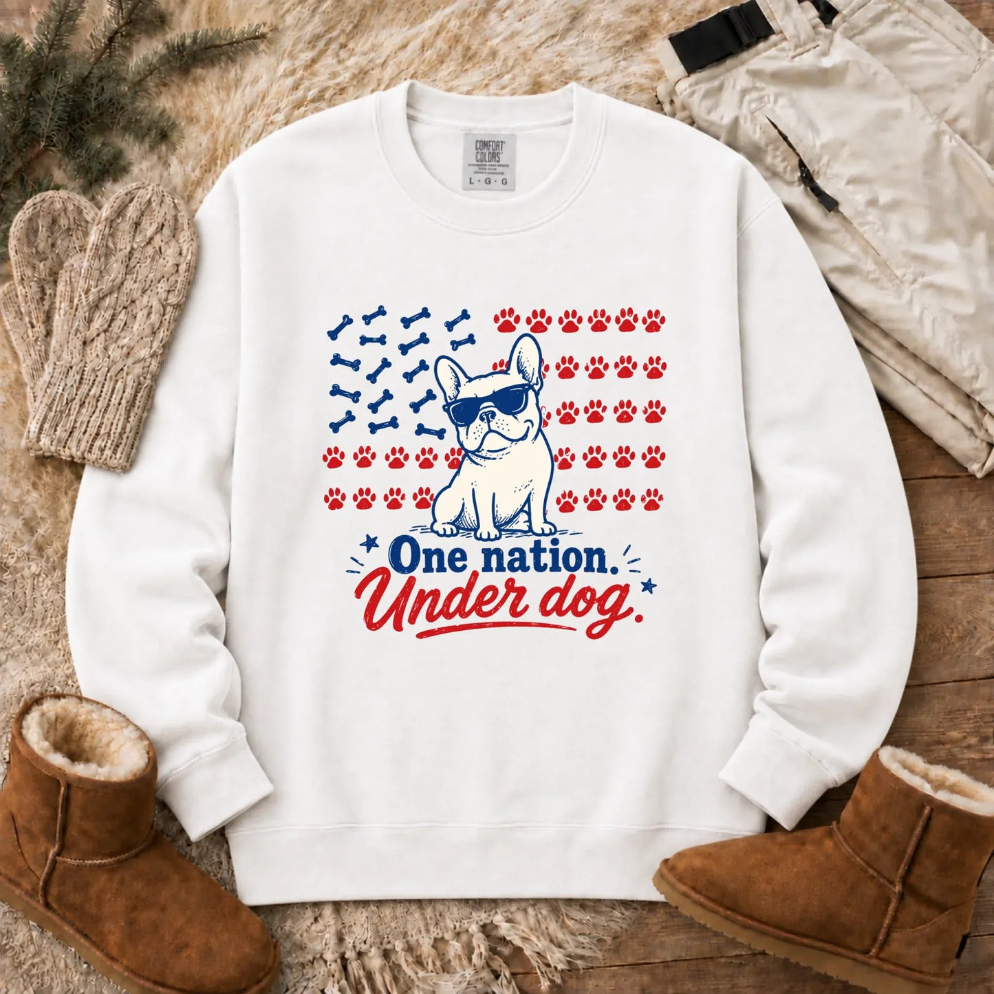 French Bulldog One Nation Unisex Sweatshirt White