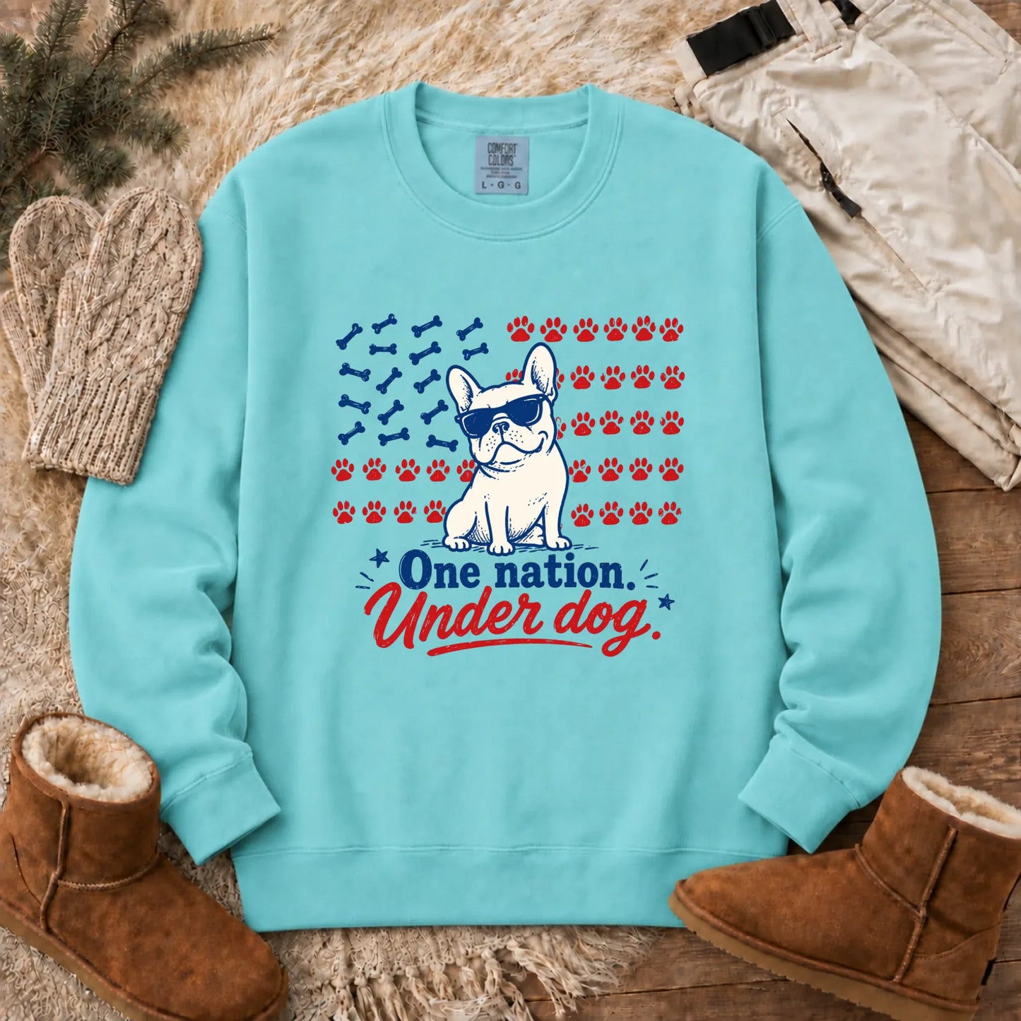 French Bulldog One Nation Unisex Sweatshirt Chalky Mint