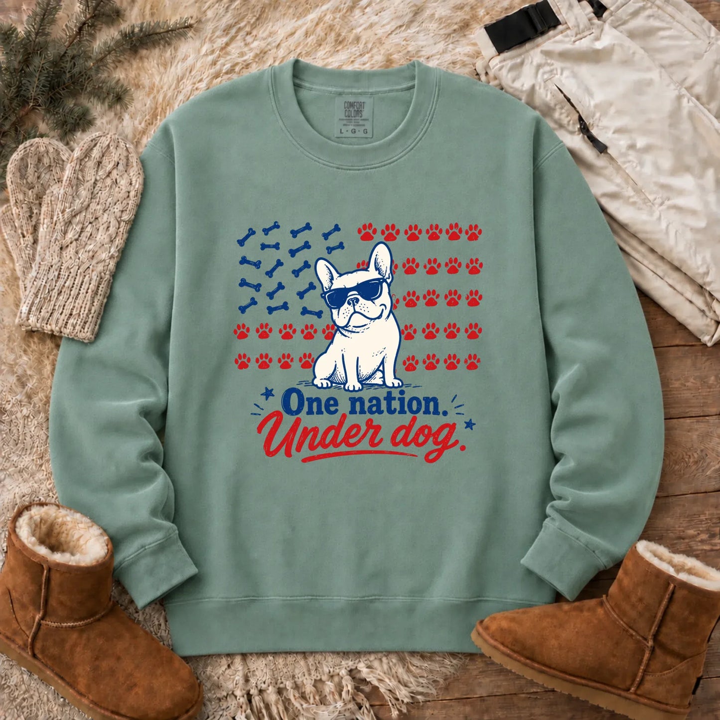 French Bulldog One Nation Unisex Sweatshirt Light Green