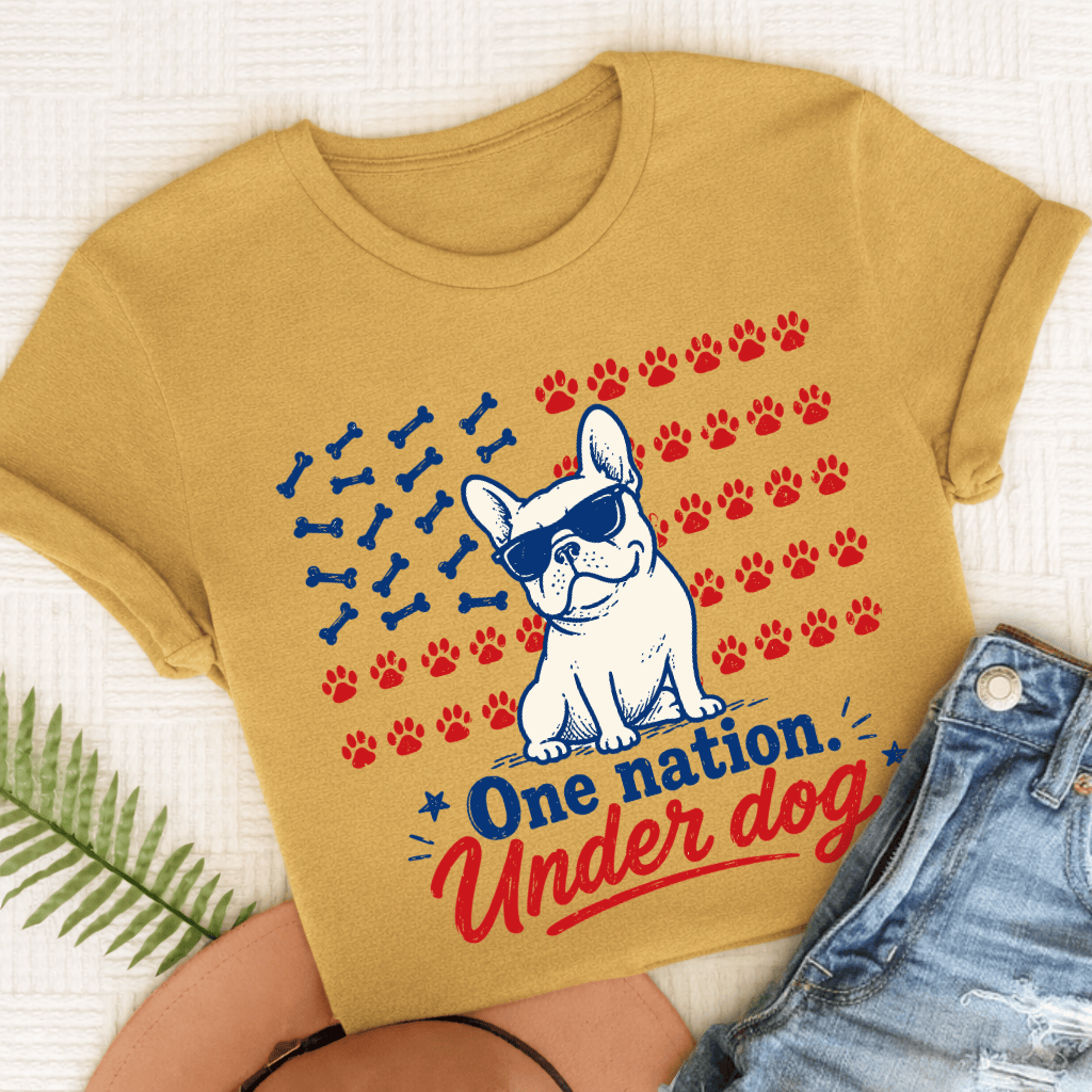 French Bulldog One Nation Unisex TShirt Mustard