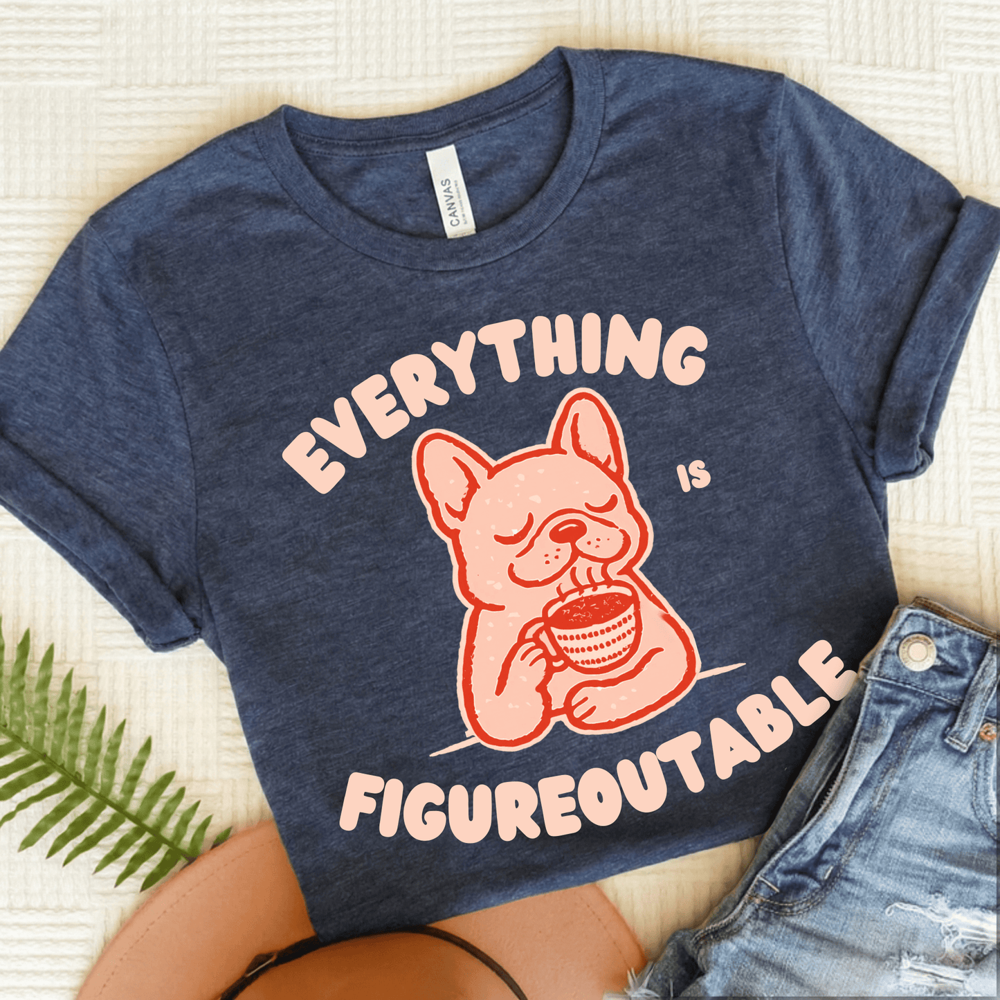 French Bulldog Optimistic Problems Unisex TShirt Heather Navy