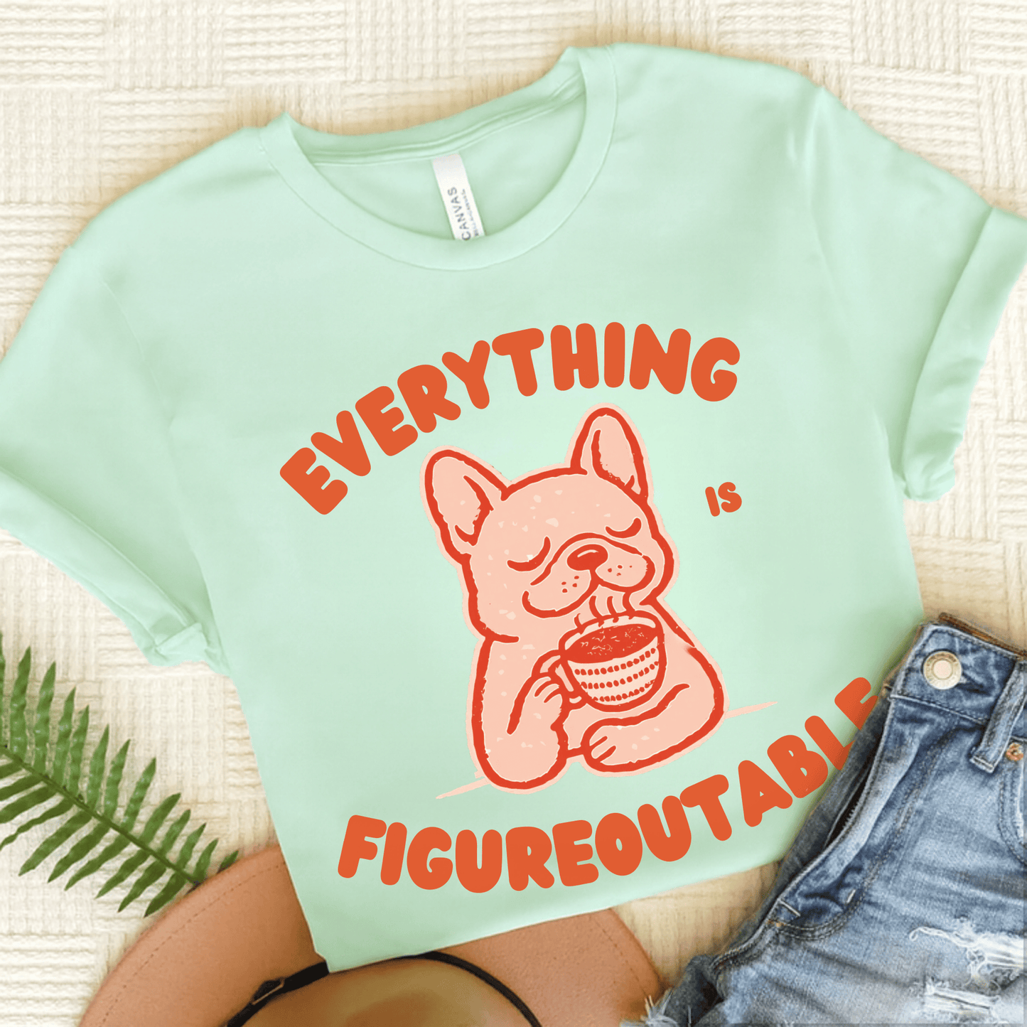 French Bulldog Optimistic Problems Unisex TShirt Heather Mint