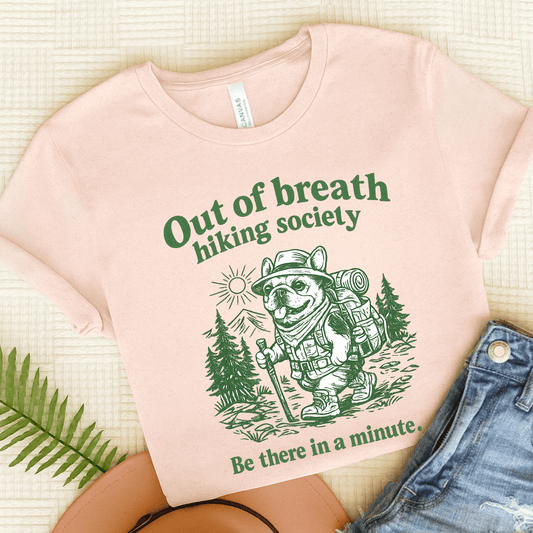 French Bulldog Out of Breath Hiking Unisex TShirt Soft Pink