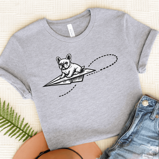 French Bulldog Paper Airplane Unisex TShirt Athletic Heather