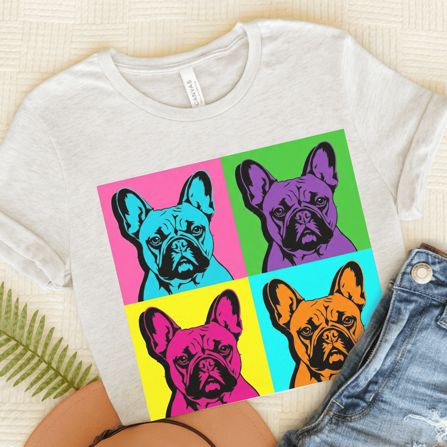 French Bulldog Pop Art Andy Unisex TShirt Ash