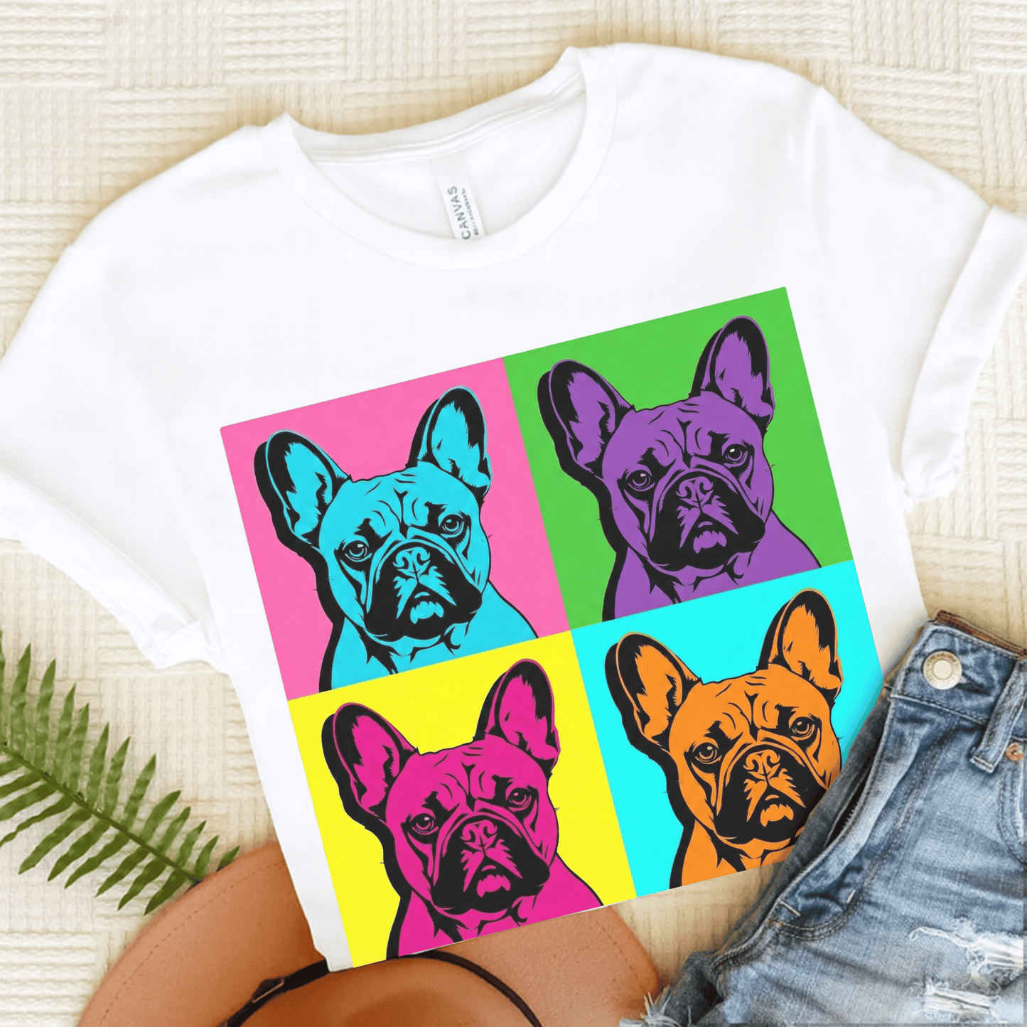 French Bulldog Pop Art Andy Unisex TShirt White