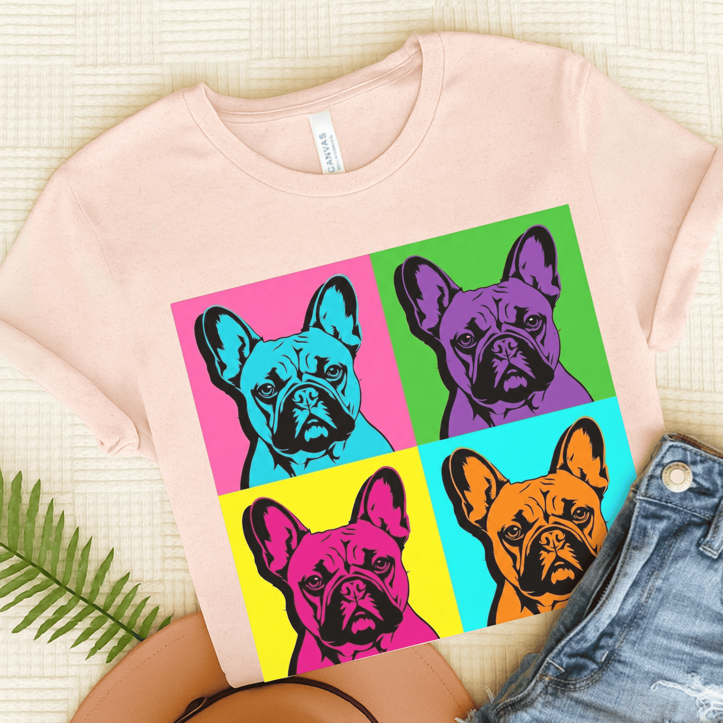 French Bulldog Pop Art Andy Unisex TShirt Soft Pink