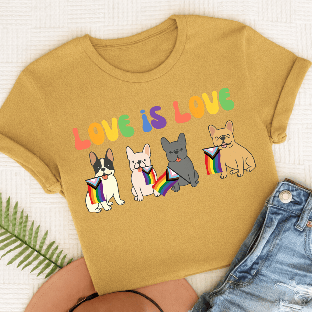 French Bulldog Pride LGBTQ Unisex TShirt Mustard