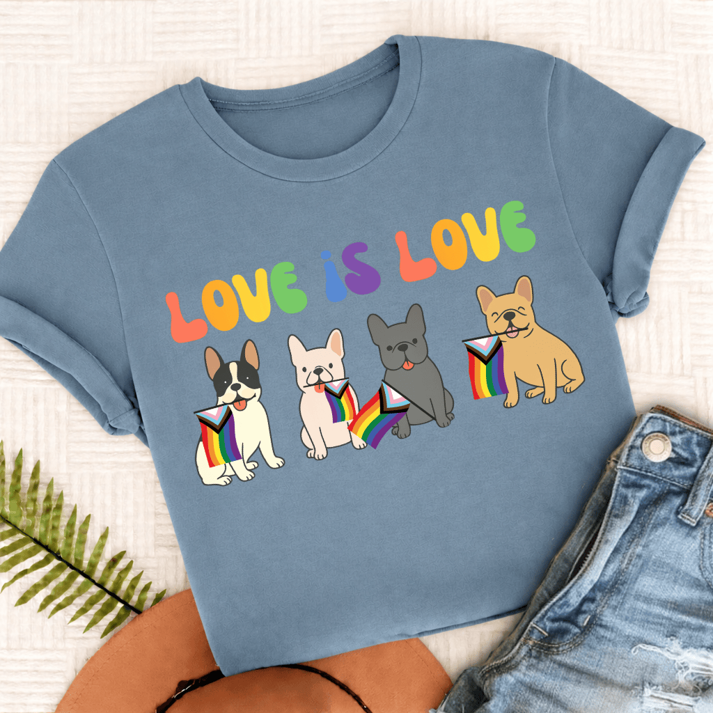 French Bulldog Pride LGBTQ Unisex TShirt Ice Blue