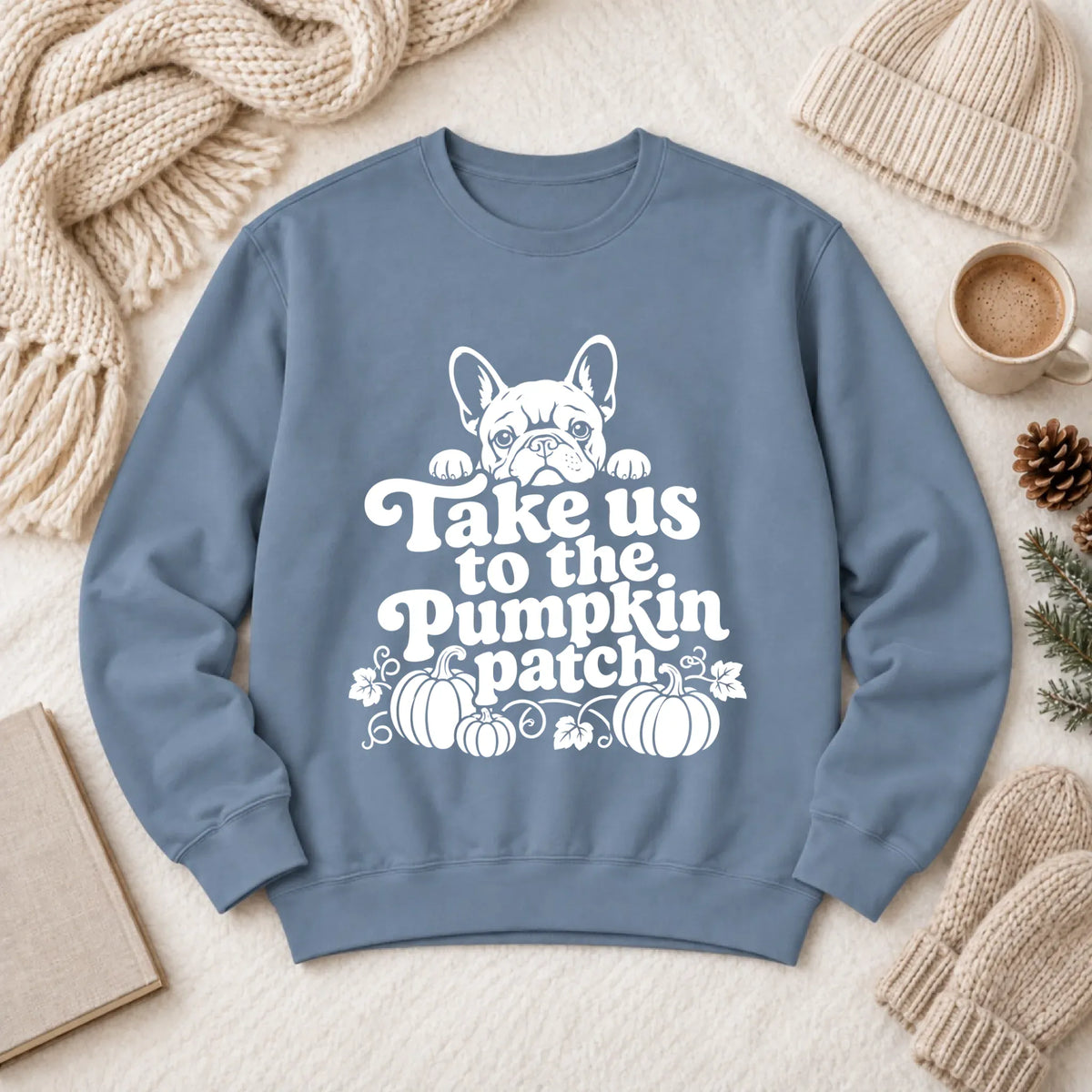 French Bulldog Pumpkin Patch Unisex Sweatshirt Blue Jean