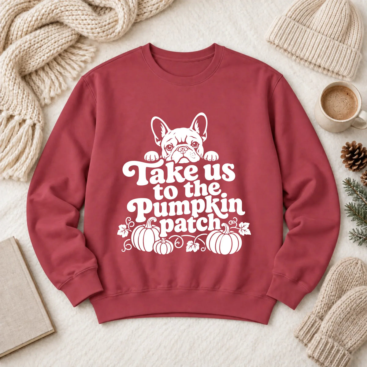 French Bulldog Pumpkin Patch Unisex Sweatshirt Crimson