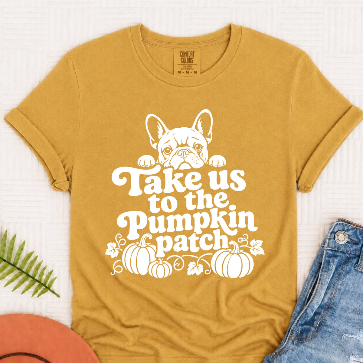 French Bulldog Pumpkin Patch Unisex Tshirt Mustard