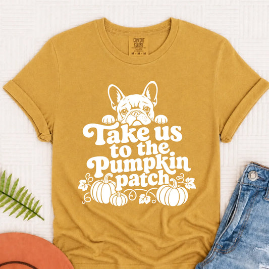 French Bulldog Pumpkin Patch Unisex Tshirt Mustard