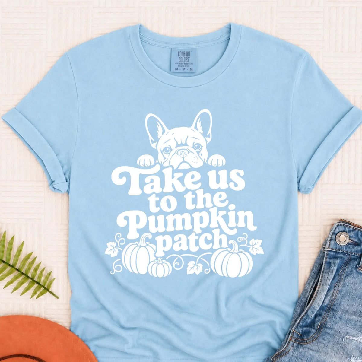 French Bulldog Pumpkin Patch Unisex Tshirt Chambray