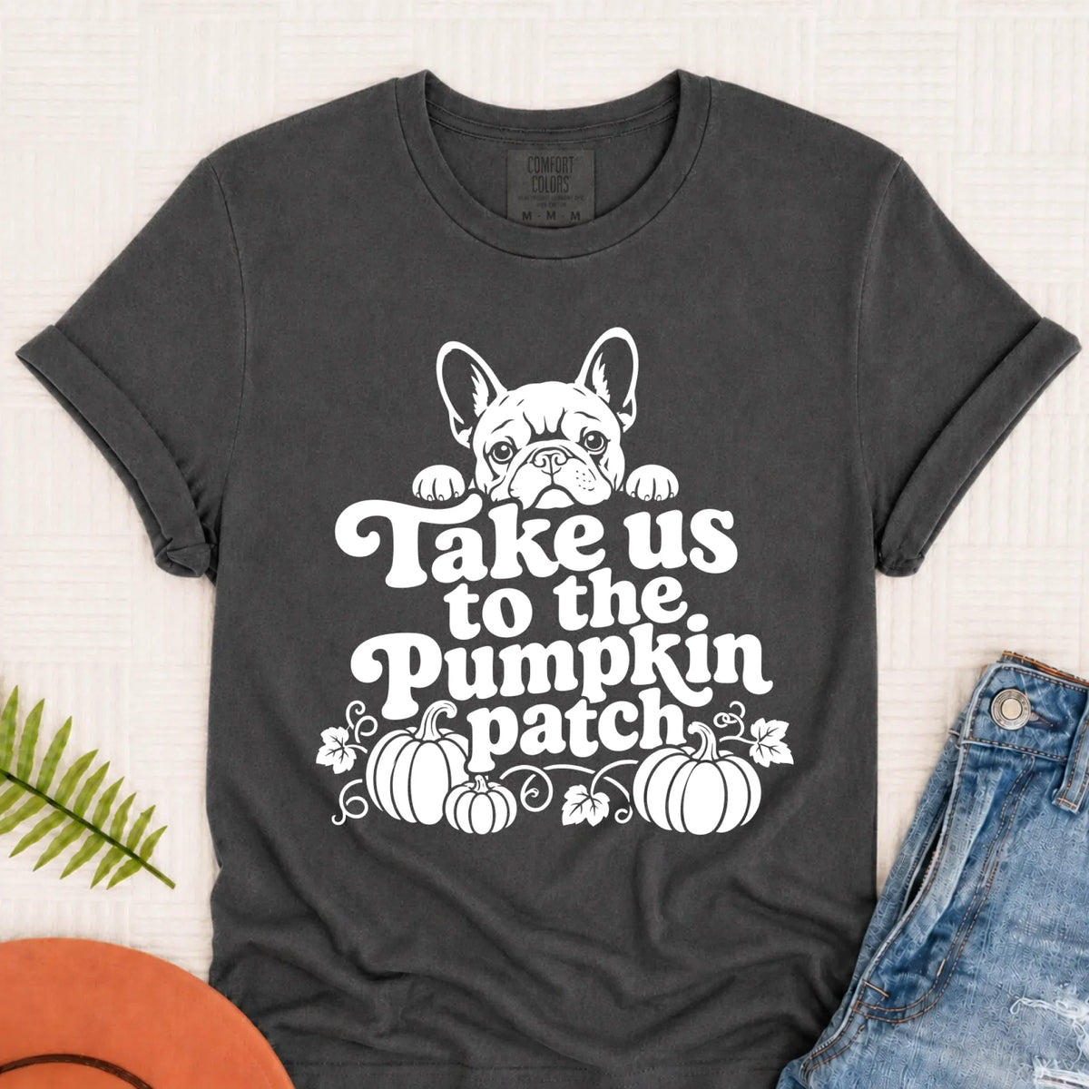 French Bulldog Pumpkin Patch Unisex Tshirt Pepper