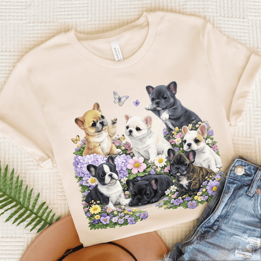 French Bulldog Puppies Butterflies Unisex TShirt Natural