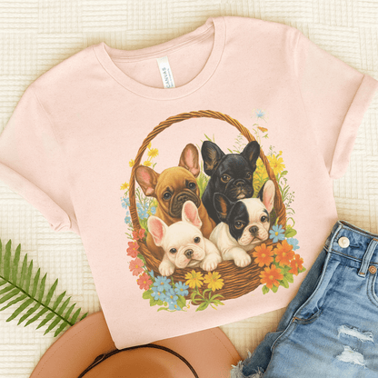 Printify T-Shirt Soft Pink / S French Bulldog Puppy Basket TShirt