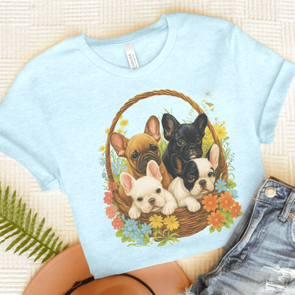 Printify T-Shirt Heather Ice Blue / S French Bulldog Puppy Basket TShirt