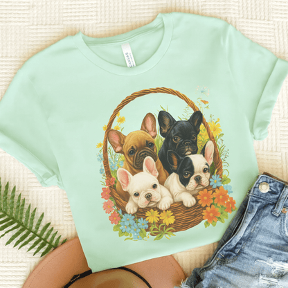 Printify T-Shirt Heather Mint / S French Bulldog Puppy Basket TShirt