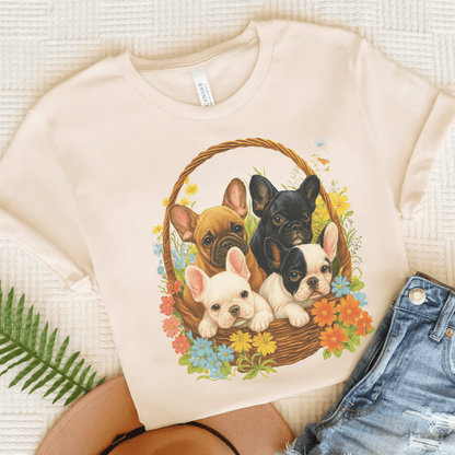 Printify T-Shirt Natural / S French Bulldog Puppy Basket TShirt
