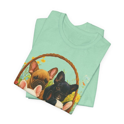 Printify T-Shirt French Bulldog Puppy Basket TShirt