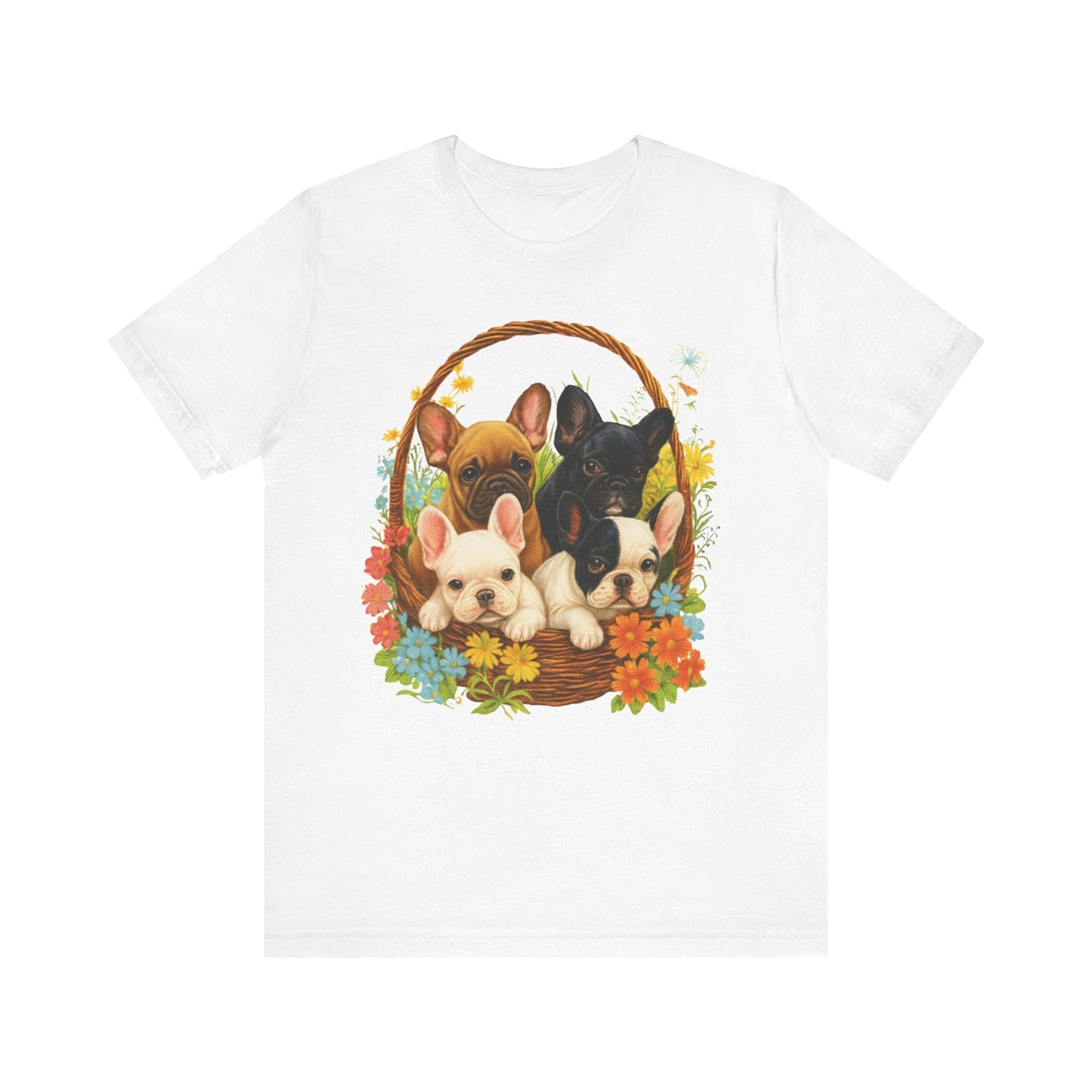 Printify T-Shirt French Bulldog Puppy Basket TShirt