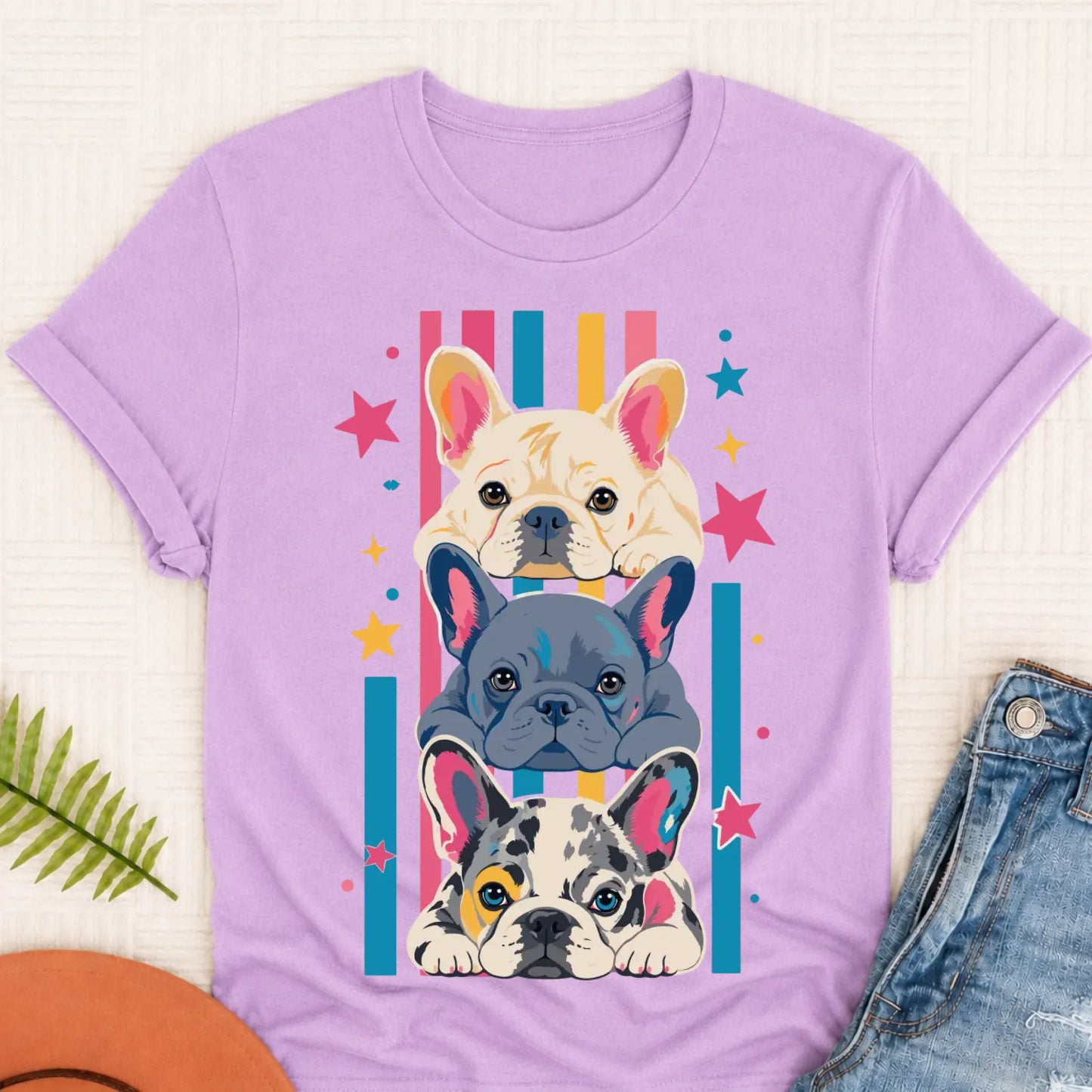 French Bulldog Puppy Pop Art Unisex TShirt Orchid