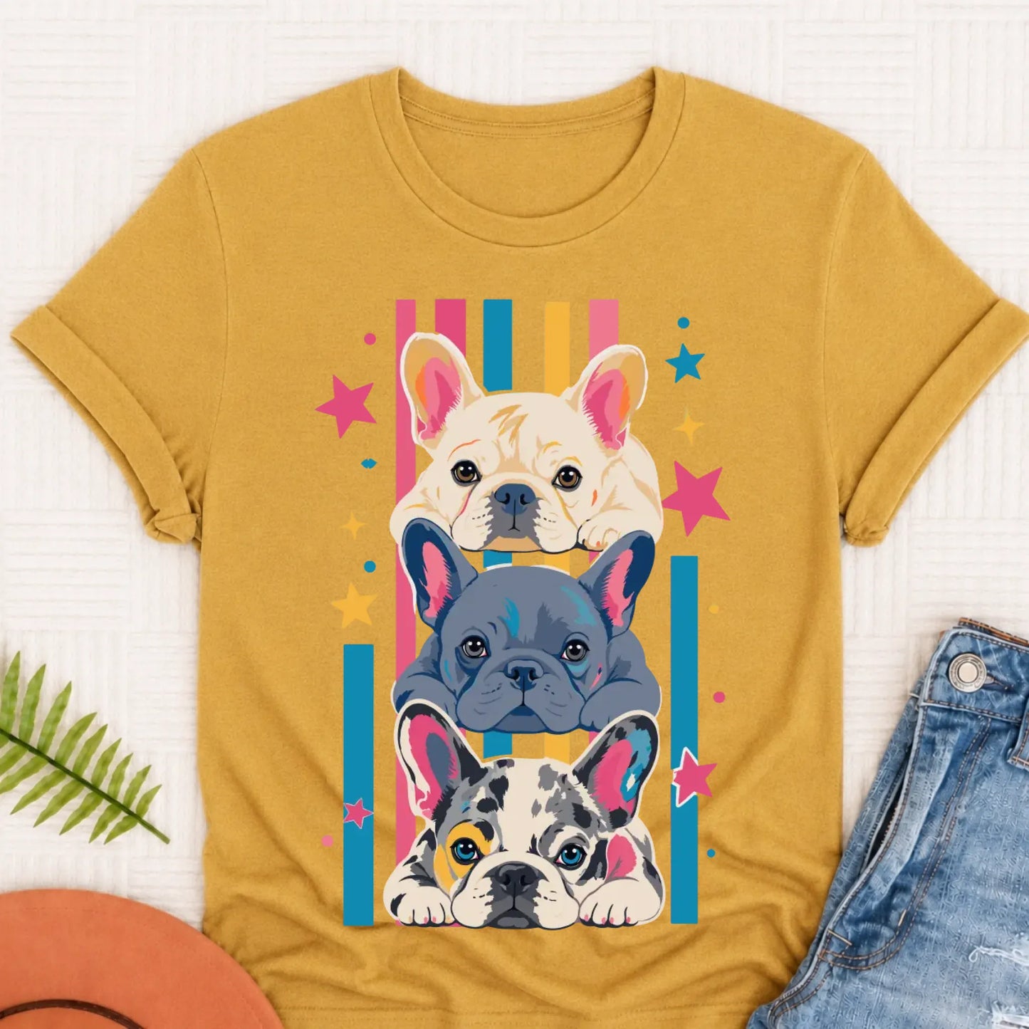French Bulldog Puppy Pop Art Unisex TShirt Mustard